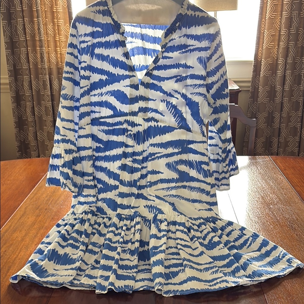 Oliphant Blue and White Patterned Dress size large
